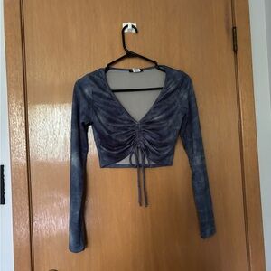 Fashion Nova Navy Ruched Long Sleeve Blouse